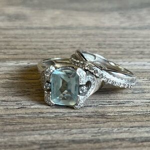 Aquamarine, diamond, 14k white gold wedding set